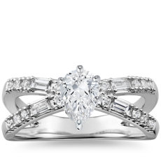 Dot Dash Split Shank Diamond Engagement Ring in 14k White Gold